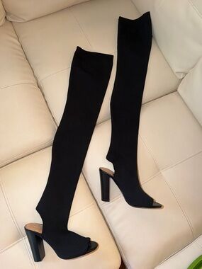 Express Black Open-Toe Over-the-Knee Sock Heels